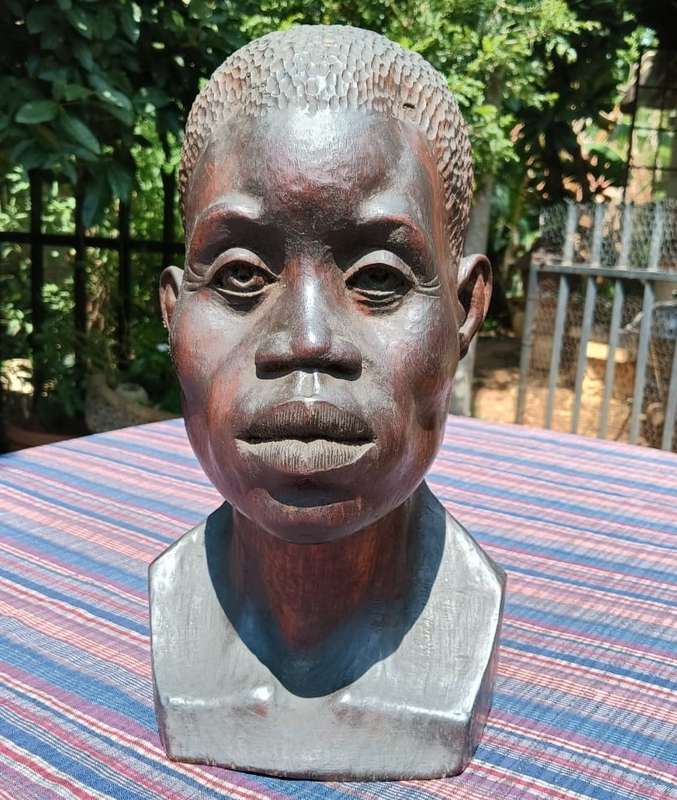 Signed African Shona Man Wooden Bust Large 36cm High It is Life Size and Very Life Like