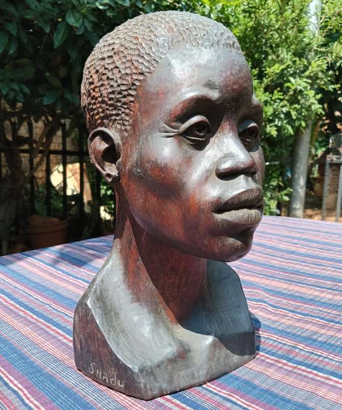 Signed African Shona Man Wooden Bust Large 36cm High It is Life Size and Very Life Like