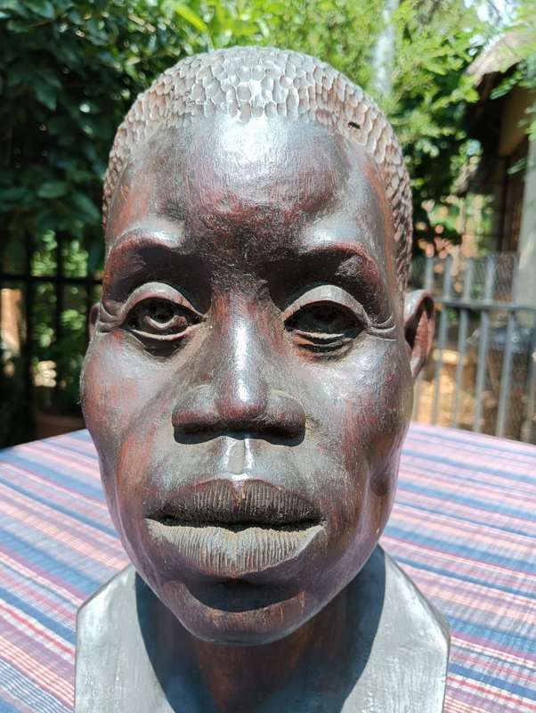 Signed African Shona Man Wooden Bust Large 36cm High It is Life Size and Very Life Like