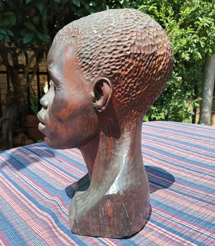 Signed African Shona Man Wooden Bust Large 36cm High It is Life Size and Very Life Like