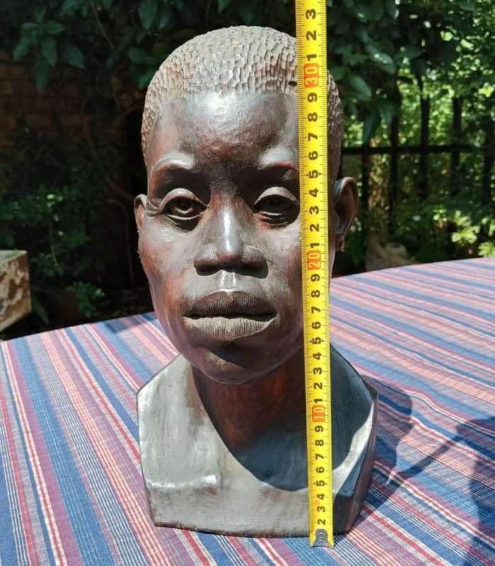Signed African Shona Man Wooden Bust Large 36cm High It is Life Size and Very Life Like