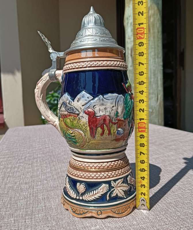 Vintage 1950s Albert Thewalt Germany Stoneware Lidded Beer Stein 1198 Country Scene Mould
