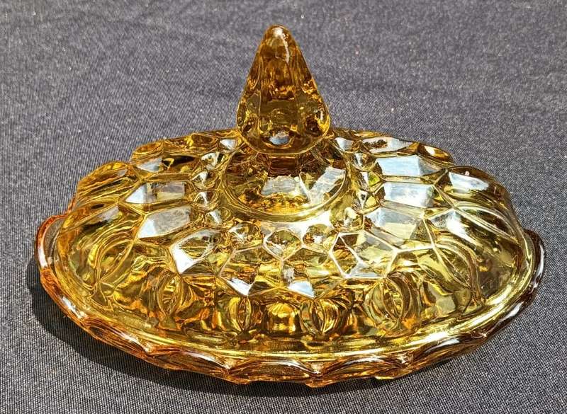 Vintage 1970s Anchor Hocking USA "Fairfield" Amber Pressed Glass Butter Dish