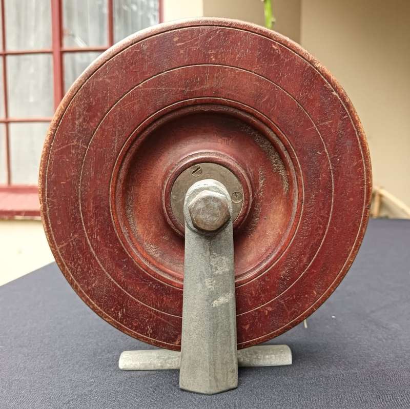 Cool 1920s Spearback Nottingham Wooden Fishing Reel with Two Handles and Cotton Cord Line