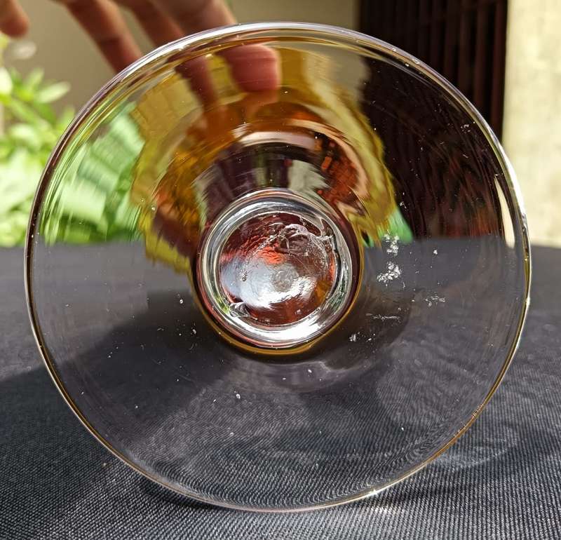 Three 21cm High Iris Amber Artland Mexico Bubble Glass Goblets Hand Blown