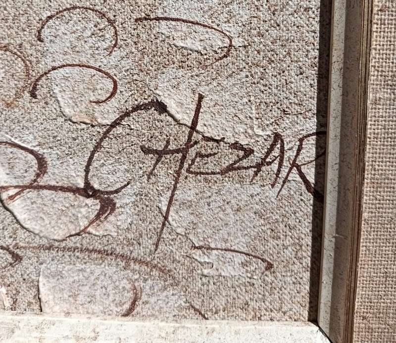 BORIS CHEZAR! (1913-2008) SIGNED ORIGINAL SAND OIL IMPRESSIONIST PAINTING PARIS HORSECART COBBLE STR