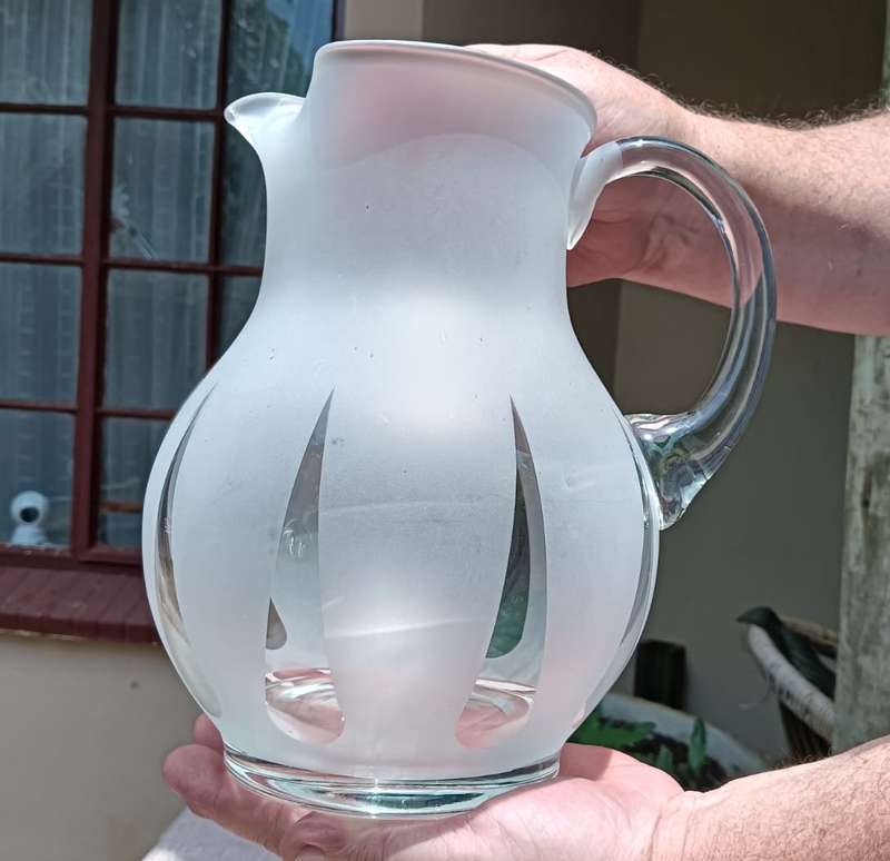 Standout Frosted and Clear Glass Jug  Possibly Baccarat  Large 20cm High