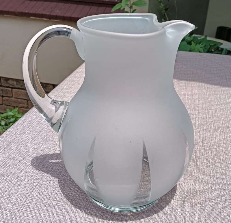 Standout Frosted and Clear Glass Jug  Possibly Baccarat  Large 20cm High
