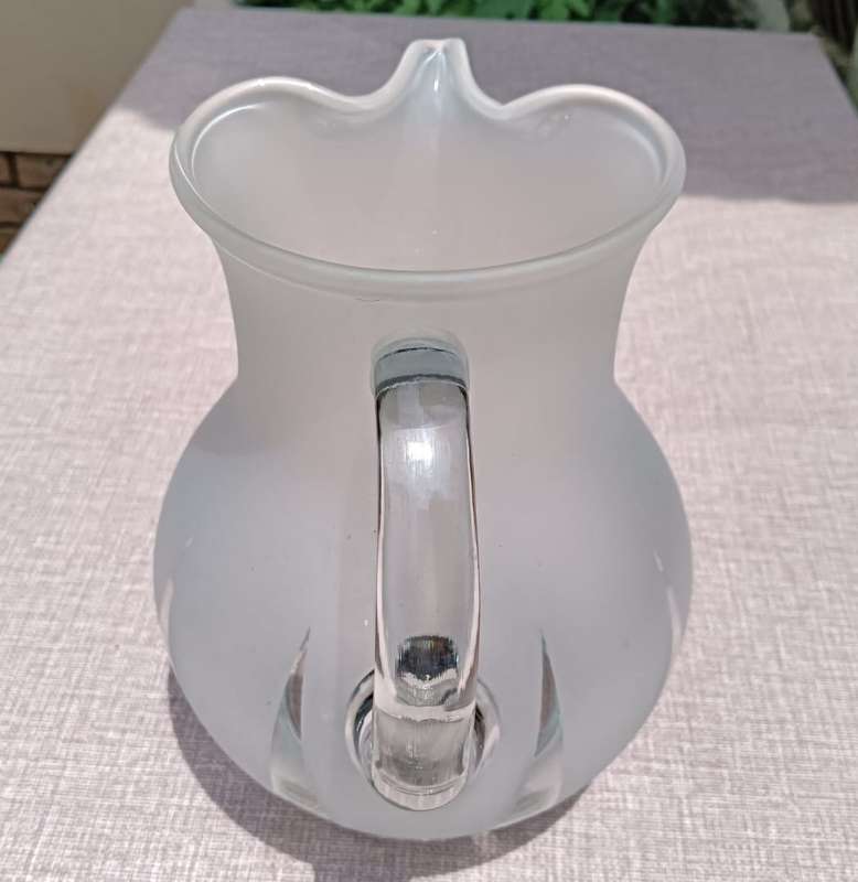 Standout Frosted and Clear Glass Jug  Possibly Baccarat  Large 20cm High