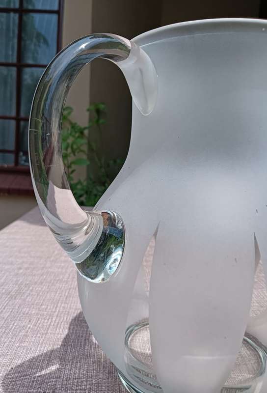 Standout Frosted and Clear Glass Jug  Possibly Baccarat  Large 20cm High