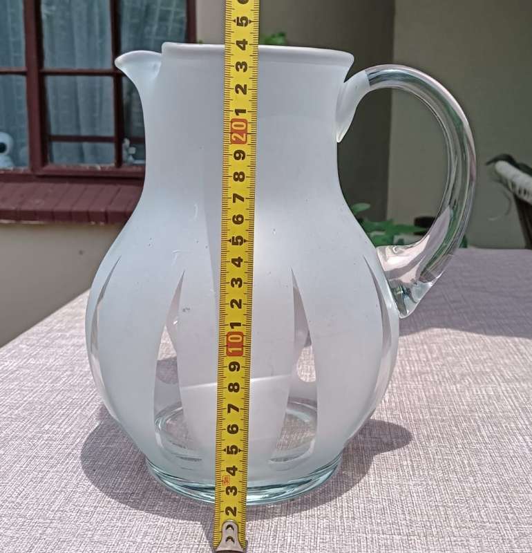 Standout Frosted and Clear Glass Jug  Possibly Baccarat  Large 20cm High