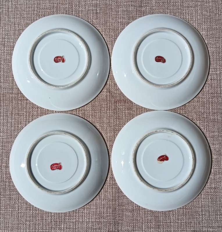 Four Vintage Italian Balboa Fruit Design Gold Gilded Porcelain Duos Handmade and Hand Painted