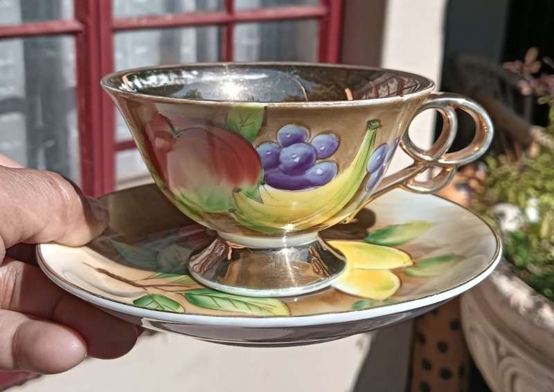 Four Vintage Italian Balboa Fruit Design Gold Gilded Porcelain Duos Handmade and Hand Painted