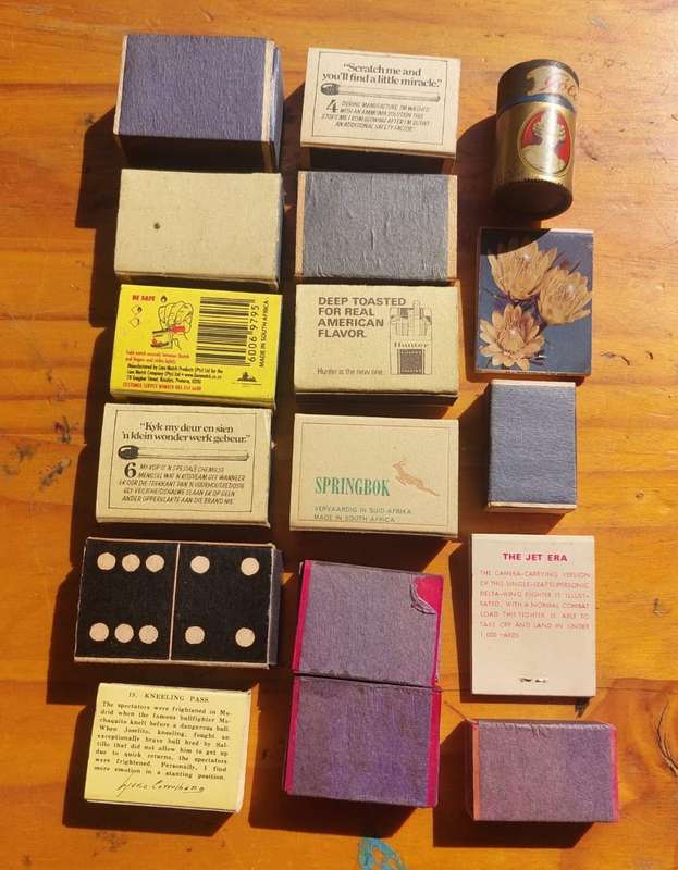 Vintage Matchbook and Matchbox Collection (51 Match books/boxes) in an old Uiltjie Cigar Box
