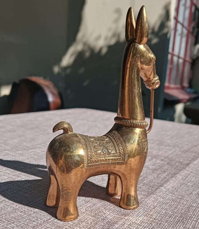 Brass Donkey or Llama with Long Neck and Long Ears - Detailed Engravings 15cm High Weighs 600g Korea