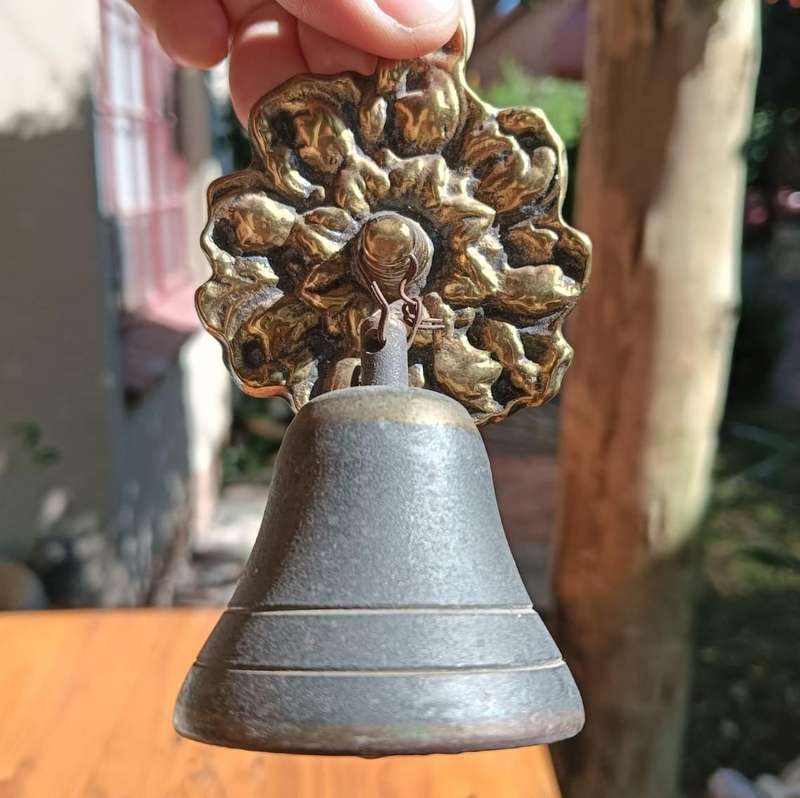 Brass Door Bell with Flower Bracket Mount  Rings Nicely