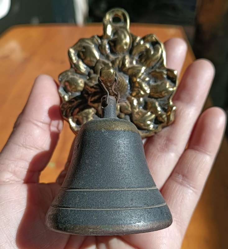 Brass Door Bell with Flower Bracket Mount  Rings Nicely
