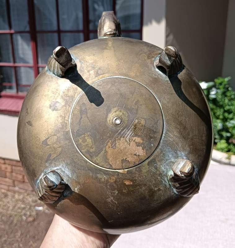 Brass Engraved Footed Teapot with Handle  Vintage - Good Condition