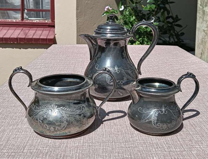 Vintage Electro Plated Britannia Metal Teaset with Teapot Creamer and Sugar Pot