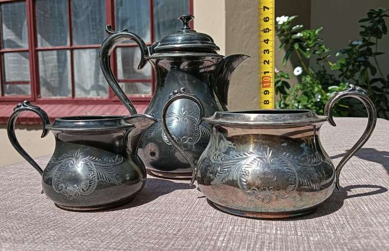 Vintage Electro Plated Britannia Metal Teaset with Teapot Creamer and Sugar Pot
