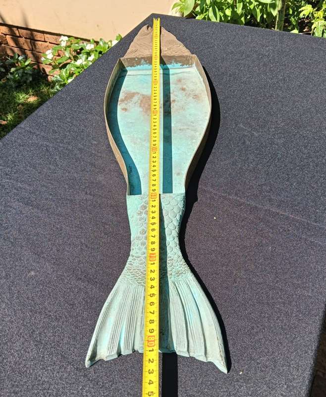 Vintage 81cm Wide Bronze Salmon Fish Shaped Cutting Board Frame