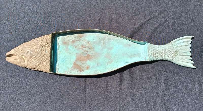Vintage 81cm Wide Bronze Salmon Fish Shaped Cutting Board Frame