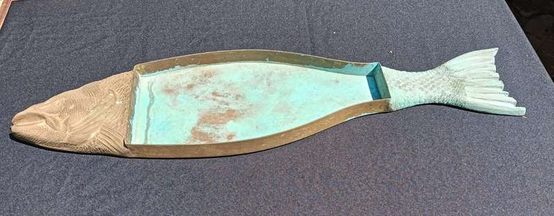Vintage 81cm Wide Bronze Salmon Fish Shaped Cutting Board Frame