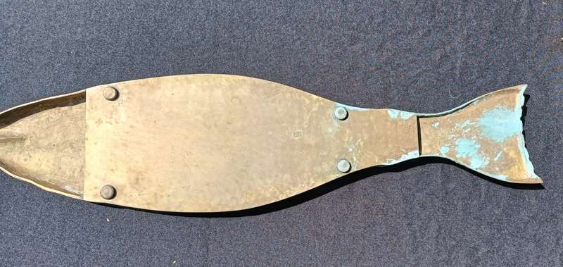 Vintage 81cm Wide Bronze Salmon Fish Shaped Cutting Board Frame