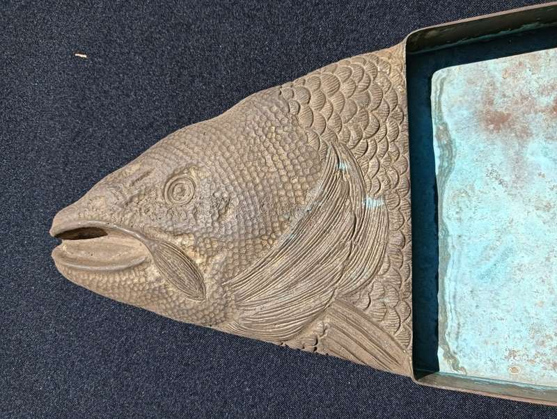 Vintage 81cm Wide Bronze Salmon Fish Shaped Cutting Board Frame