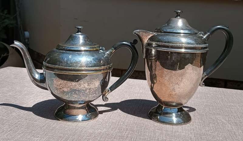 Vintage Canadian Benedict Proctor Silverplated Teapot and Flemish Copper Pitcher