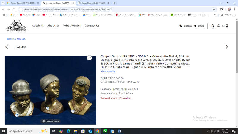 Casper Darare (SA 1952-2001) Tri-Metal Cold Cast Spirit of Africa Sculpture