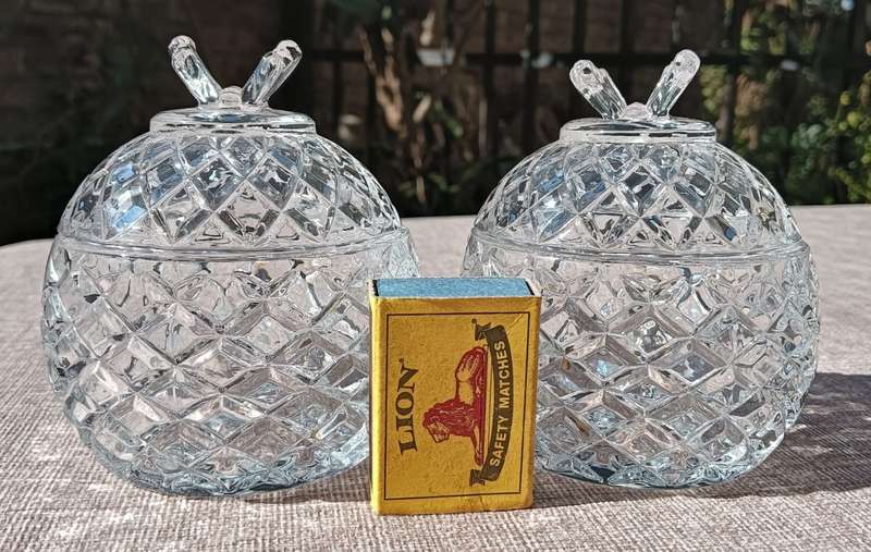 Two Pine Apple Shaped Grande Chef Cut Glass Lidded Dishes