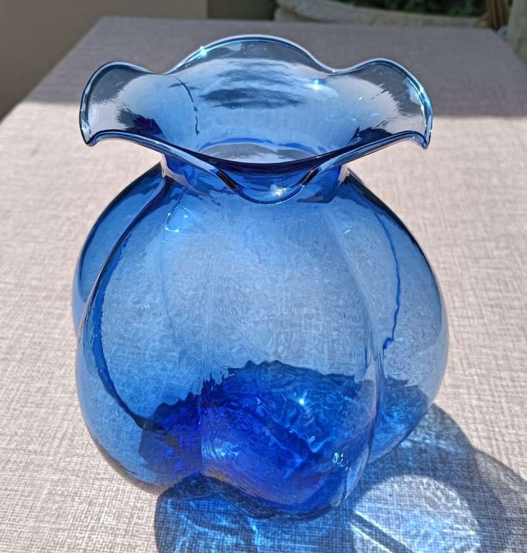 Cobalt Blue Flower-Bulb Shaped Glass Vase Marked Possible Hazel Atlas USA