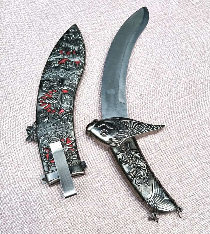 Exotic Fish Themed Tibetan Dagger Decorative and Bejewelled with Non Magnetic Silver Metal Sheath