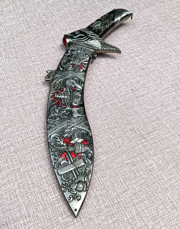 Exotic Fish Themed Tibetan Dagger Decorative and Bejewelled with Non Magnetic Silver Metal Sheath
