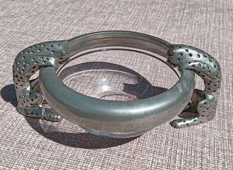 DIANA CARMICHAEL DESIGNER BOWL WITH PEWTER CHEETAH HANDLES AND OR FEET
