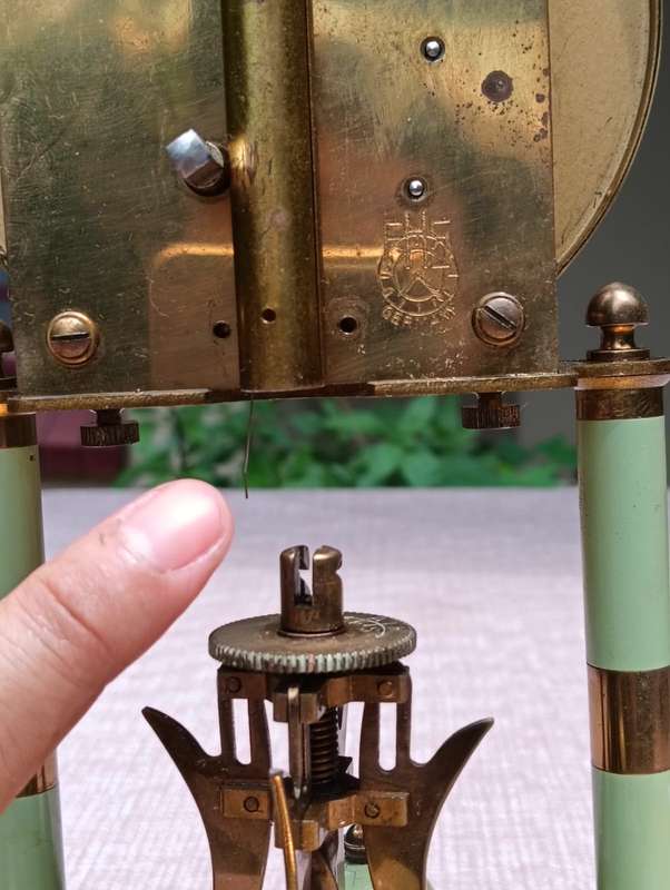 Franz Hermle and Sons (FHS) Germany 1940s Mechanical Brass Enamel Torsion Pendulum Anniversary Clock
