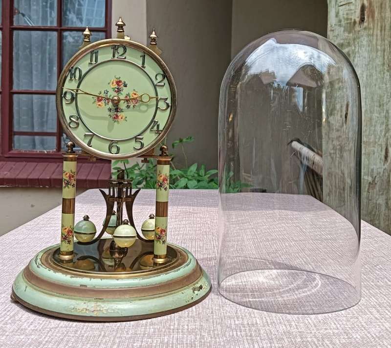 Franz Hermle and Sons (FHS) Germany 1940s Mechanical Brass Enamel Torsion Pendulum Anniversary Clock