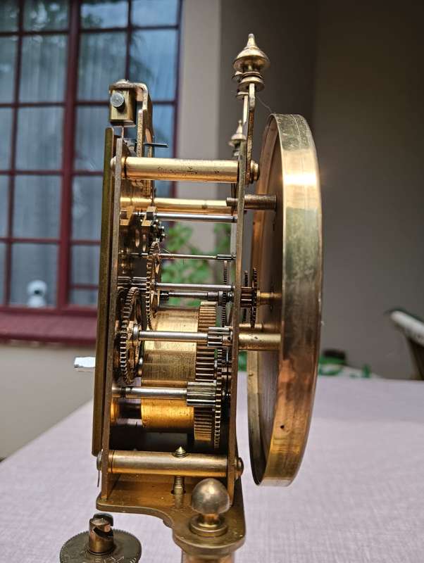 Franz Hermle and Sons (FHS) Germany 1940s Mechanical Brass Enamel Torsion Pendulum Anniversary Clock