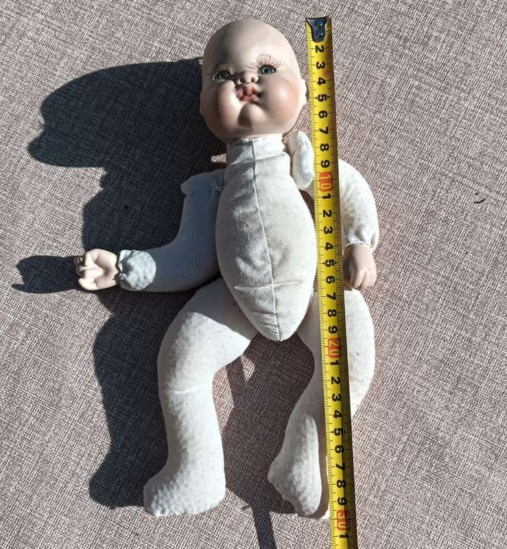 Cute Bisque Baby Doll marked Genine with Rag / Cloth Stuffed Frog Body