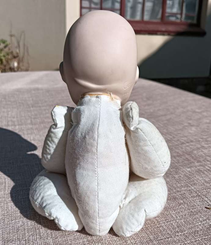 Cute Bisque Baby Doll marked Genine with Rag / Cloth Stuffed Frog Body