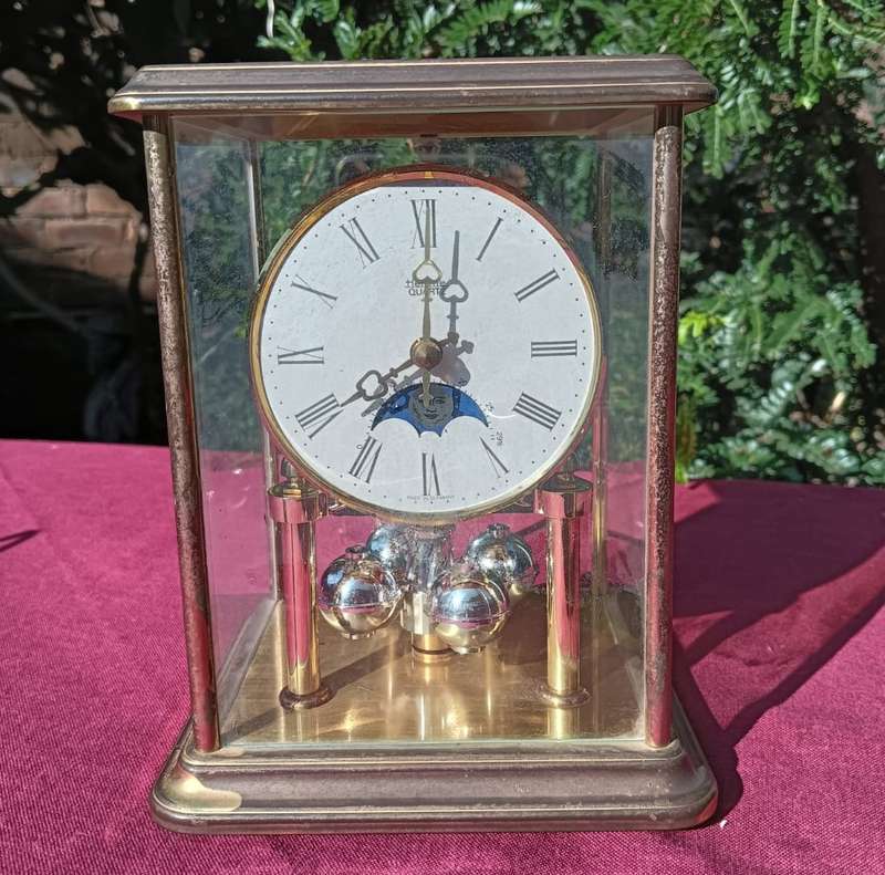 Vintage Hermle West Germany (1949-1990) Quartz Brass Mantle Clock with Torsion Pendulum Not Working