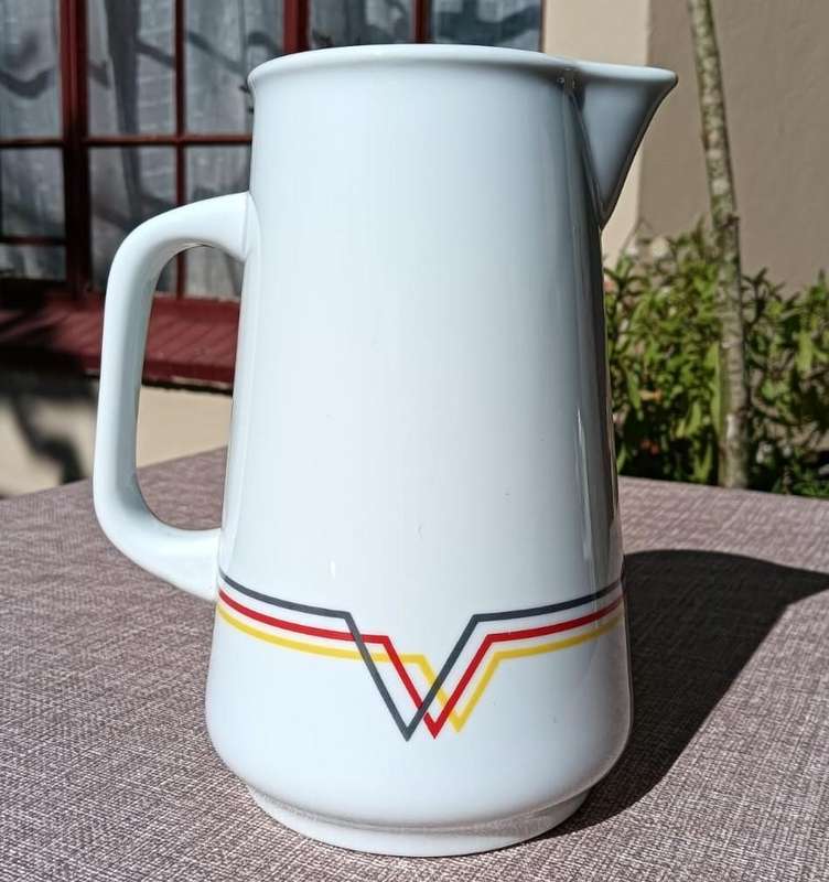 IKEA Spal Portugal 1.5L Ceramic Pitcher Vintage 1980s with Modernist Striped Pattern