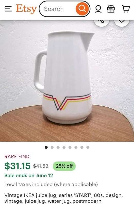 IKEA Spal Portugal 1.5L Ceramic Pitcher Vintage 1980s with Modernist Striped Pattern