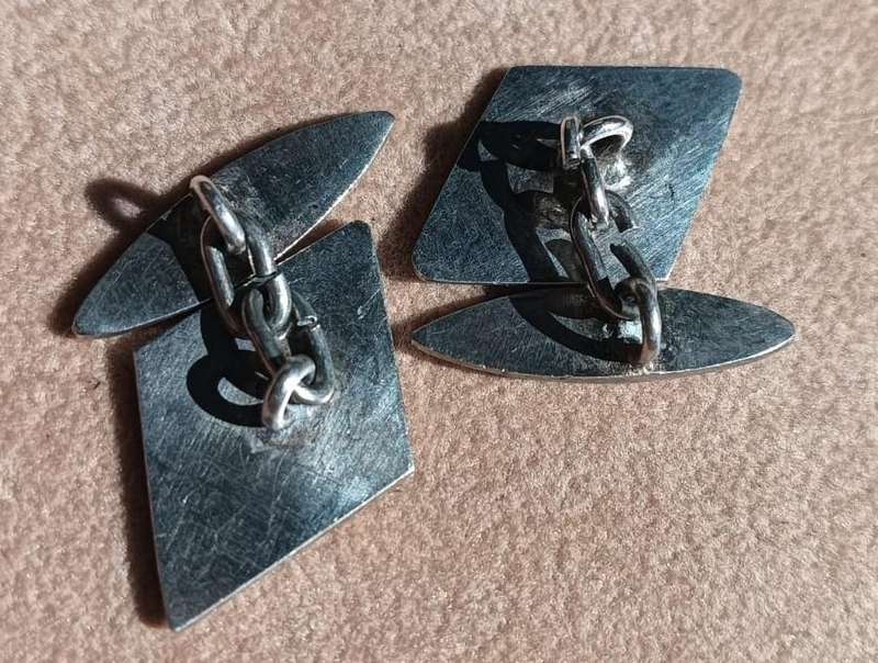Iraqi Black Nielo Cufflinks with Mosque and Palm Trees - Vintage Mid 20th Century