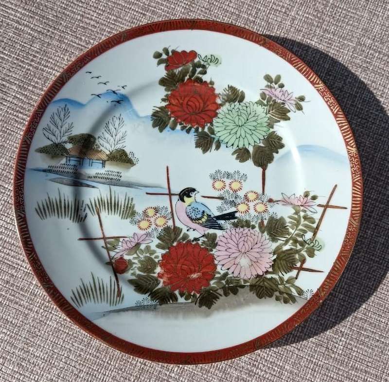 Japanese Honjitsu Dai 14 Piece Teaset with Hand Painted Peony Flowers and  Tit Birds In Good Conditi
