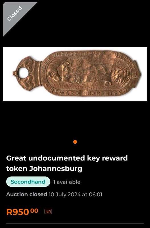 Vintage 1940s Beloning Gewaarborg / Reward Guaranteed Key Ring  SA H Rex