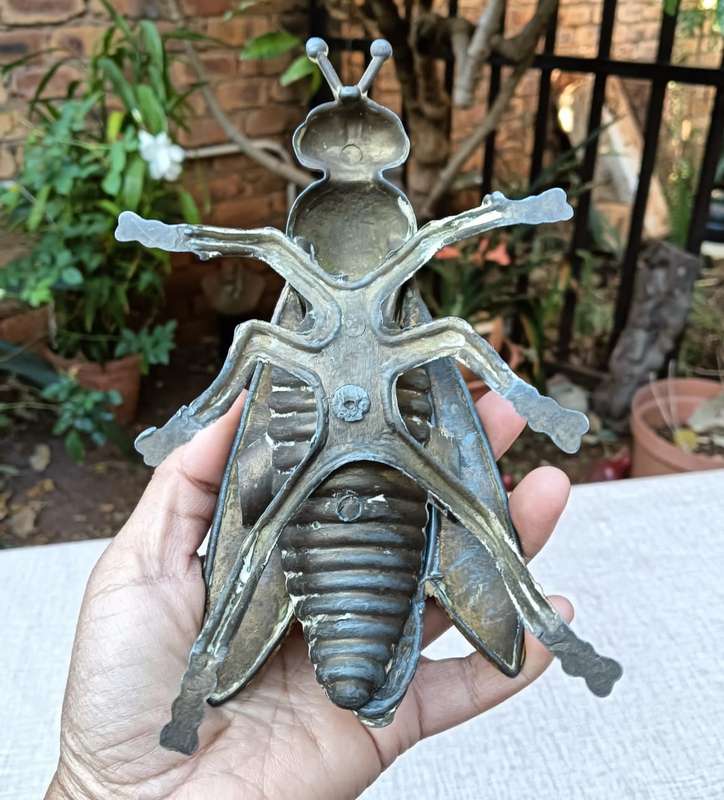 Weird Large 19cm Long Brass Fly Bug Ashtray Trinket Box Vintage 2nd of 2 on Auction