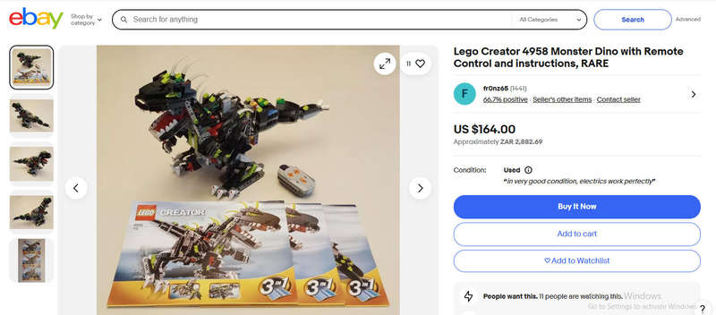 Motorised Lego Creator 4958 Dino Monster Set Mouth Opens! Arms Move! - Introduced 2007 Retired 2008