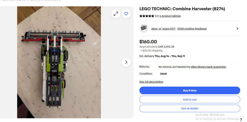 Rare Lego Technic 8274 Combine Harvester Set Introduced 2007 Retired 2008 Wheels and Gears Turn!